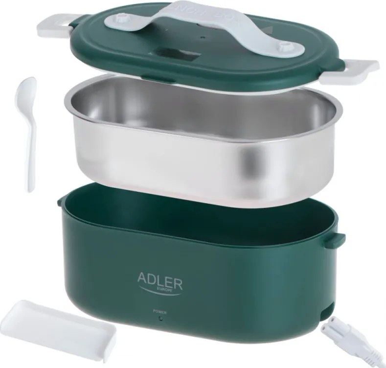 Електрическа кутия за обяд Adler AD 4505, 800 ml, До 50C, Стоманен съд за храна, Зелен