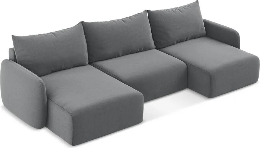 Сив кадифен сгъваем/с място за съхранение ъглов диван (U форма) Kalena – Makamii