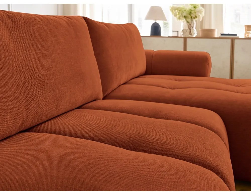 Сгъваем/с място за съхранение ъглов диван в тухлен цвят (десен ъгъл) Fuji – Bobochic Paris