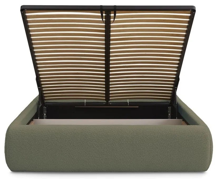 Тъмнозелено тапицирано двойно легло без табла с място за съхранение и включена подматрачна рамка 160x200 cm Inera – Bobochic Paris