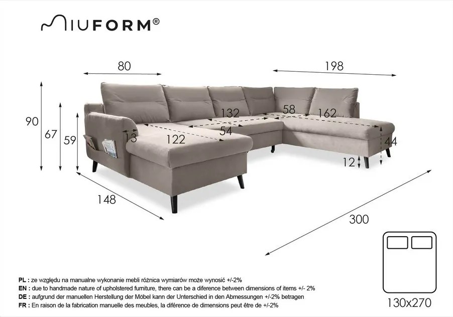 Розов U-образен разтегателен диван от кадифе, десен ъгъл Stylish Stan - Miuform