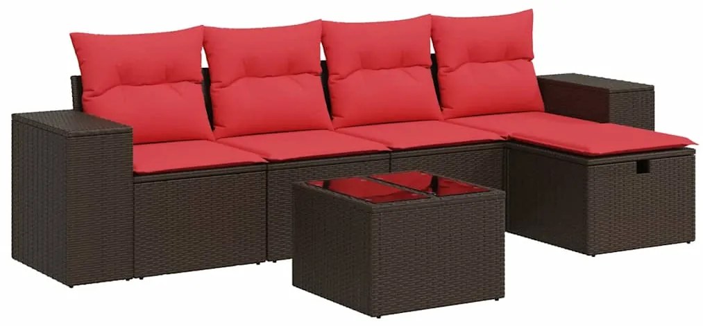3325680 vidaXL Градински комплект с възглавници, 6 части, кафяв, полиратан