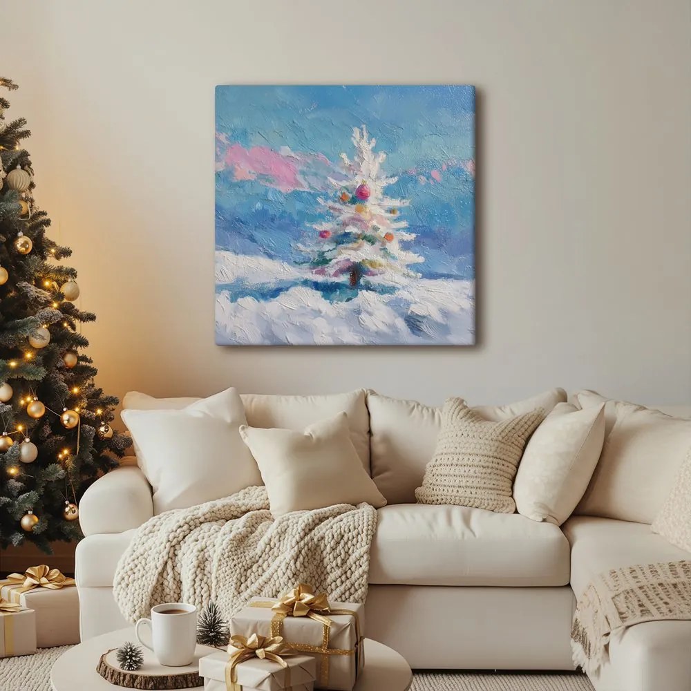 Картина на платно – Зимна магия с коледно дърво
