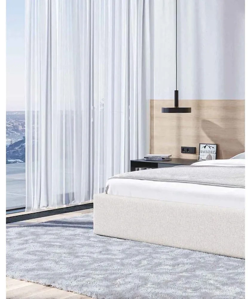 Бежово тапицирано двойно легло с място за съхранение с решетка 160x200 cm Bufo - MESONICA