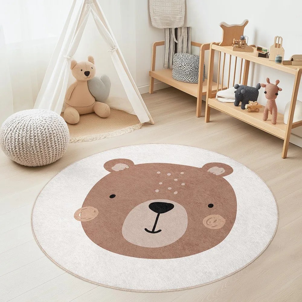 Кафяв/кремав детски килим подходящ за пране ø100 cm Teddy Bear – Mila Home