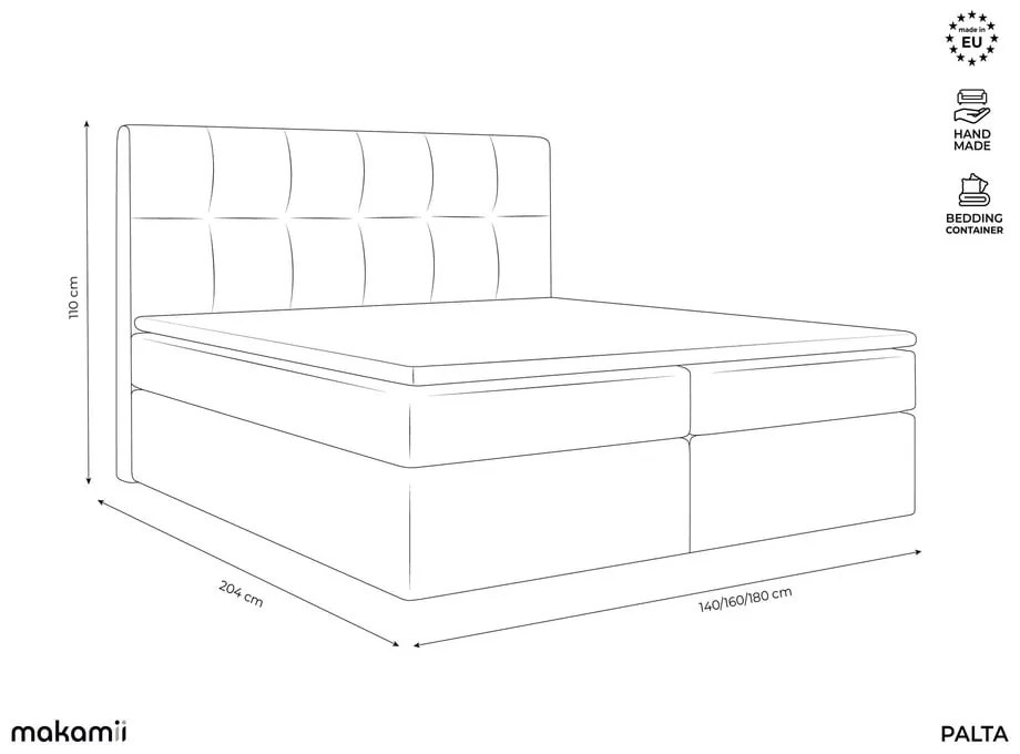 Сиво боксспринг легло 160x200 cm с място за съхранение Palta – Makamii