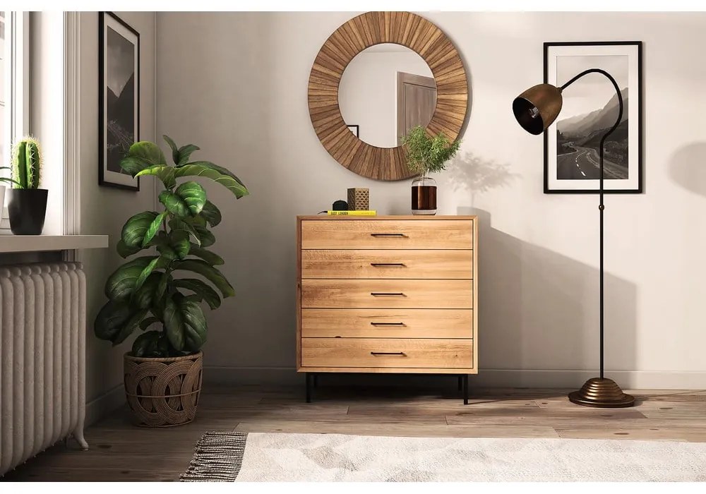 Висок скрин от дъбова дървесина в естествен цвят 97x95 cm Abies - The Beds