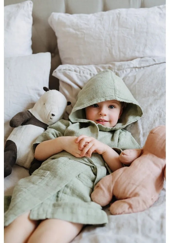 Детски зелен ленен халат Nature, размер 122 - 128 - Linen Tales