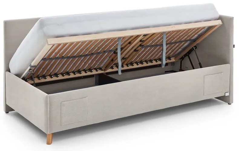 Бежово тапицирано ъглово детско легло 140x200 cm с място за съхранение с включена подматрачна рамка Cool – Meise Möbel