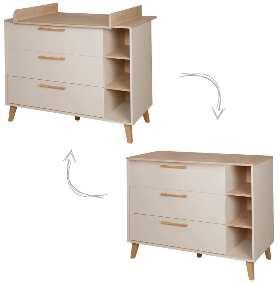 Кремав/в естествен цвят детски скрин от декор от дъб с маса за преповиване 117x103x78 cm Jil – Roba