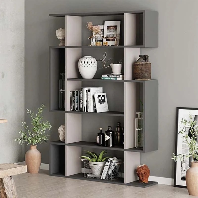Книжна рафт Mito от меламин в светло мокко - антрацит 108x25x161см.