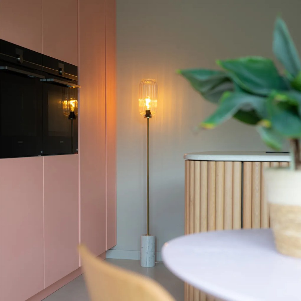 Подова лампа в стил Арт Деко месинг с прозрачно стъкло - Rid