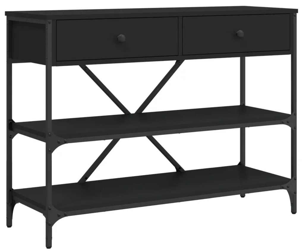 833403 vidaXL Конзолна маса с чекмеджета и рафтове, черна, инженерно дърво