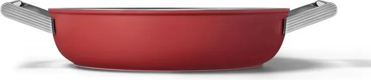 Плитка тенджера с капак Smeg CKFD2811RDM, 28 см, 3.7 л, Незалепващо покритие с 3 слоя, Фурна до 250C, Без PFAS, Индукция, Червен
