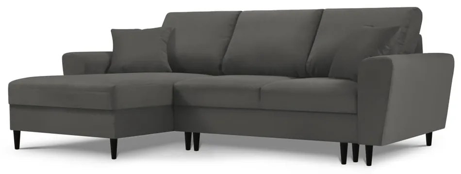 Тъмносив разтегателен ъглов диван с място за съхранение от рипсено кадифе (ляв ъгъл) Kyoto – Cosmopolitan Design