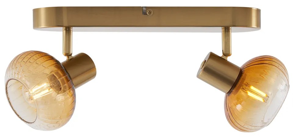 Кръгла таванна лампа златна с кехлибарено стъкло 2-светлинна - Теди