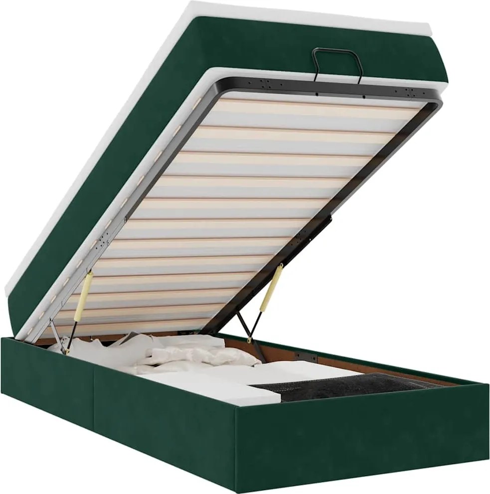 3311150 vidaXL Османска легло с матрак, тъмнозелено, 80x200 см, кадифе