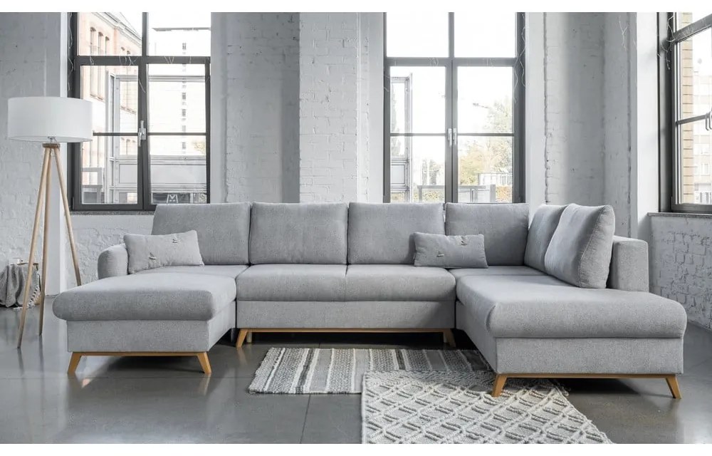 Светлосив U-образен разтегателен диван, десен ъгъл Scandic Lagom - Miuform