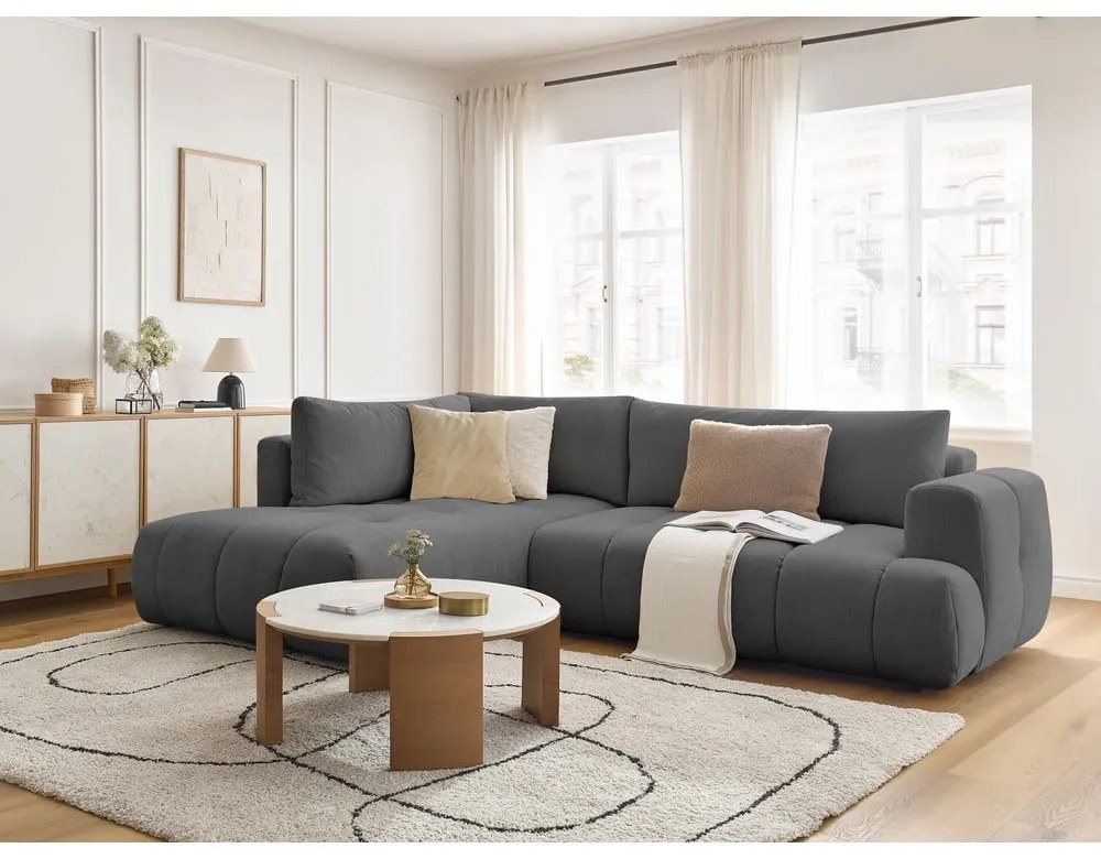 Тъмносив сгъваем/с място за съхранение ъглов диван (ляв ъгъл/L форма) Fuji – Bobochic Paris