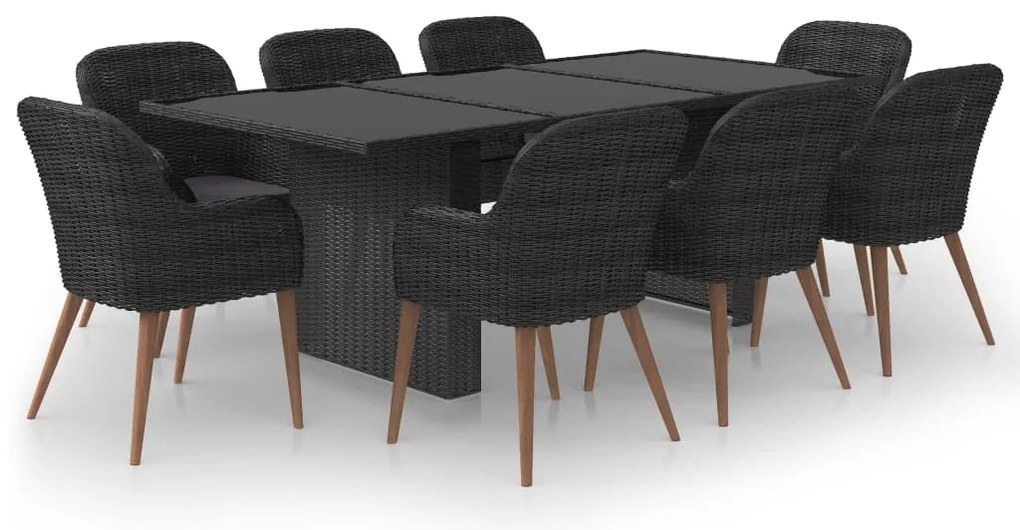3059485 vidaXL Градински трапезен комплект, 9 части, полиратан, черен