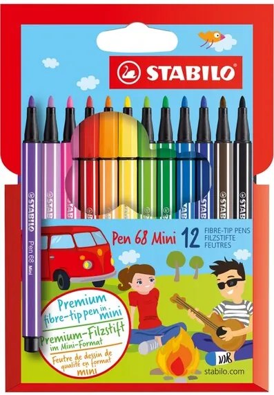 Комплект флумастери, Stabilo, Pen 68 Mini ST668/12, 12 цвята