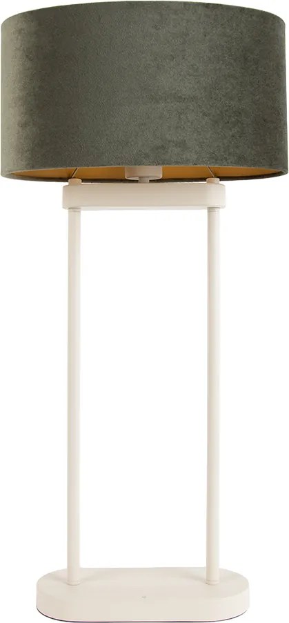 Настолна лампа бежова със зелен овален абажур и златист интериор 35 см - Thijmen