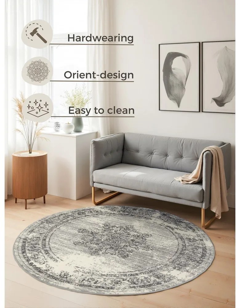 Сиво-кремав кръгъл килим ø 120 cm Gloria Lydia – Hanse Home