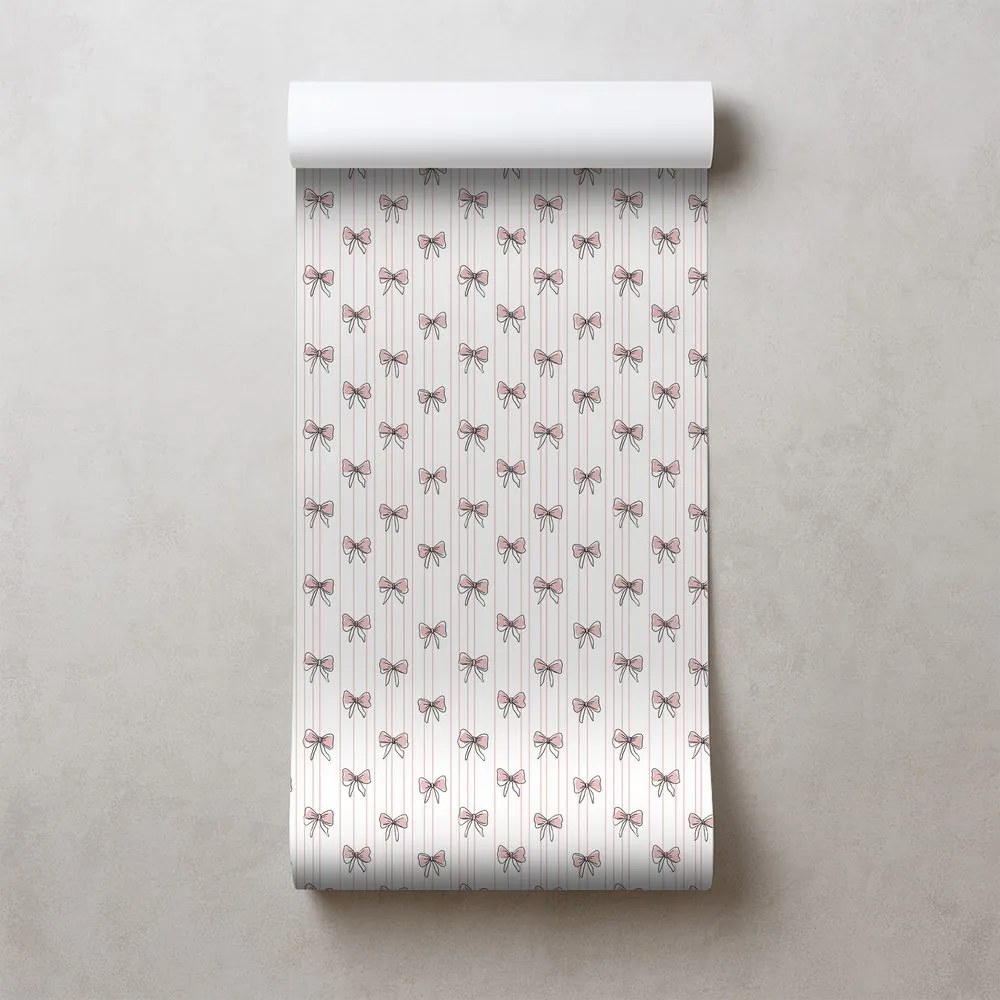 Тапет – Розови панделки на бял фон