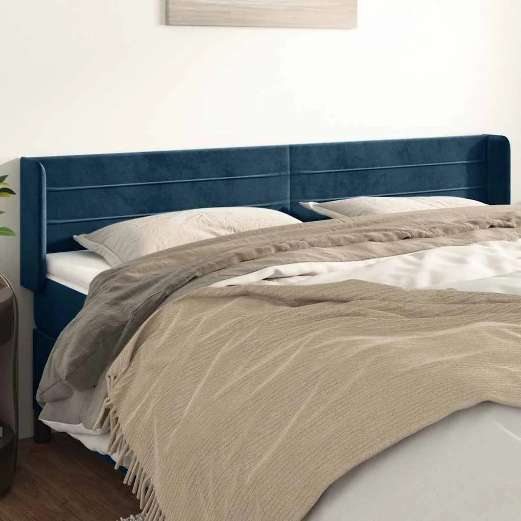 3118978 vidaXL Горна табла за легло, тъмносиня, 203x16x78/88 см, кадифе