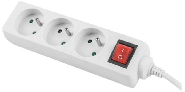 Разклонител LANBERG, 2.500W, 1.5метра, 3 контакта, Защита от деца, Светлинен индикатор, ON/OFF бутон, Бял