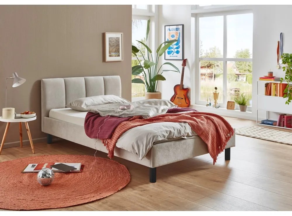 Бежово единично легло 120x200 cm тапицирано без ламелно дъно Joker – Meise Möbel