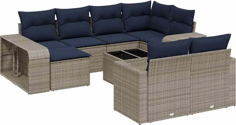 3261301 vidaXL Градински комплект диван с възглавници 11 части сив полиратан