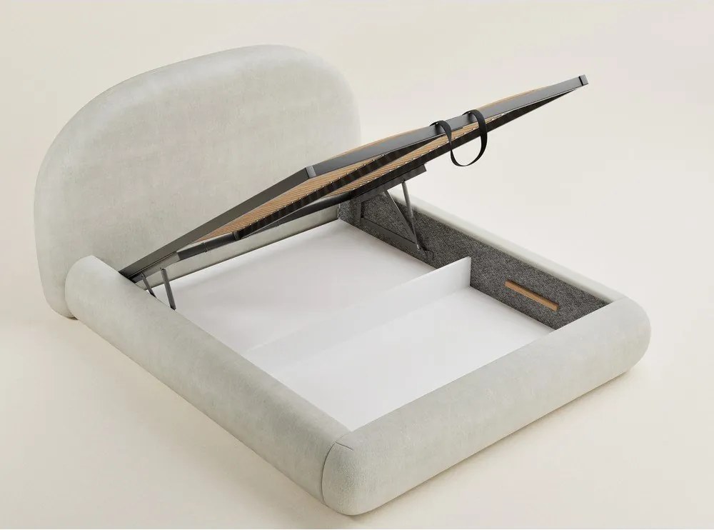 Кремаво двойно легло 180x200 cm тапицирано с място за съхранение с включена подматрачна рамка Maumere – Maison de Rêve