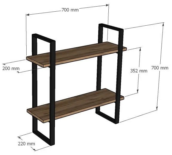 Етажерка Evila Originals 495SSE1107, Меламиново покритие, 2 нива, 70х70см, Кафяв/черен