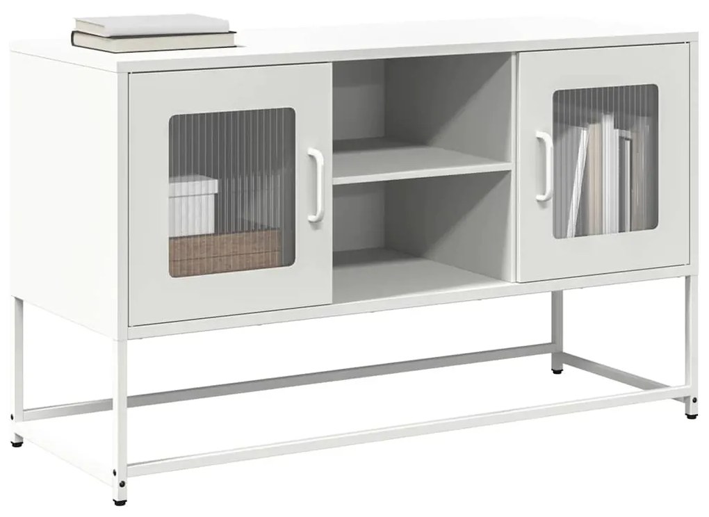 853385 vidaXL ТВ шкаф, бял, 100,5x39x60,5 см, стомана