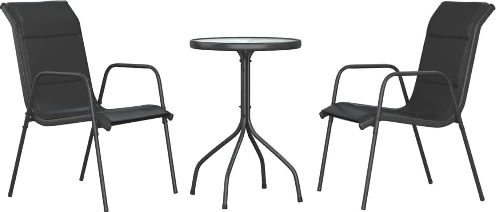 3203729 vidaXL Градински трапезен комплект 3 части черен стомана