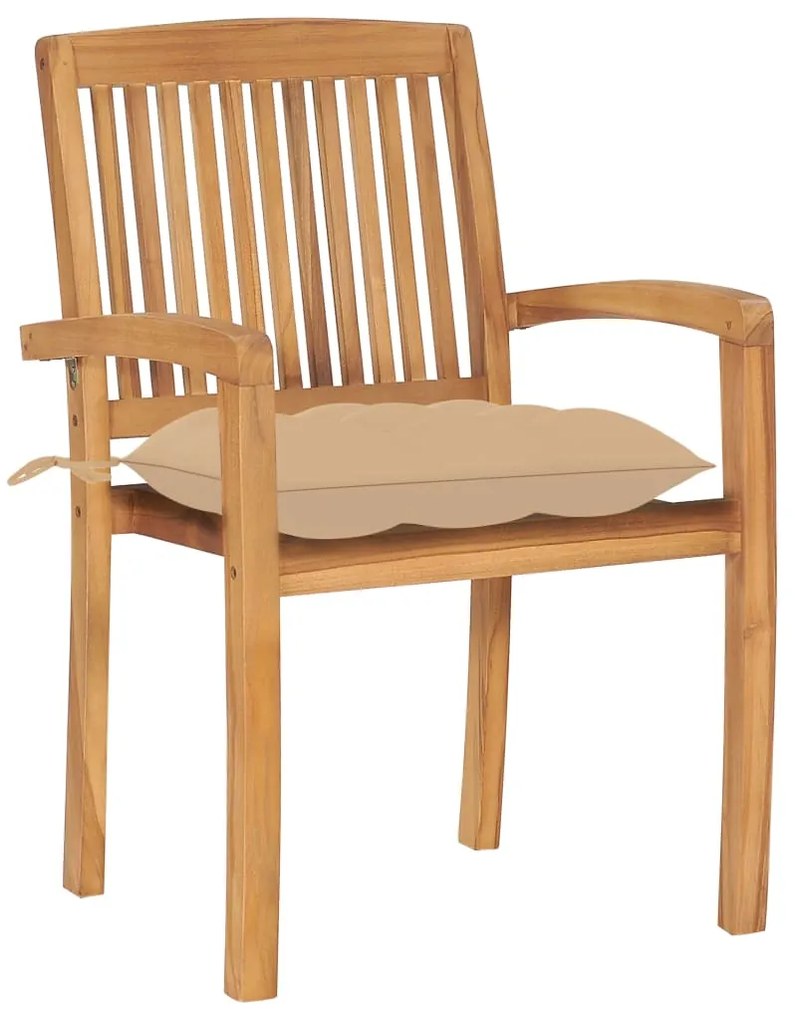 3063270 vidaXL Градински столове, 2 бр, бежови възглавници, тиково дърво масив