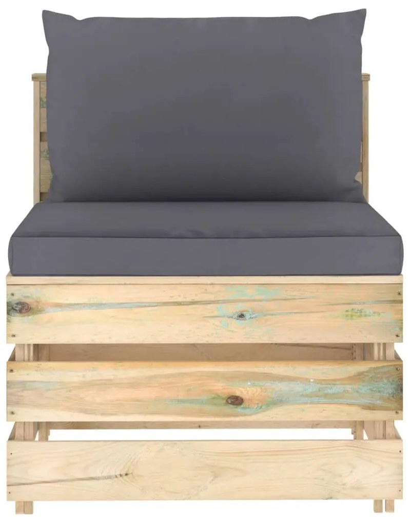 3074507 vidaXL Секционен среден диван с възглавници, зелено импрегнирано дърво