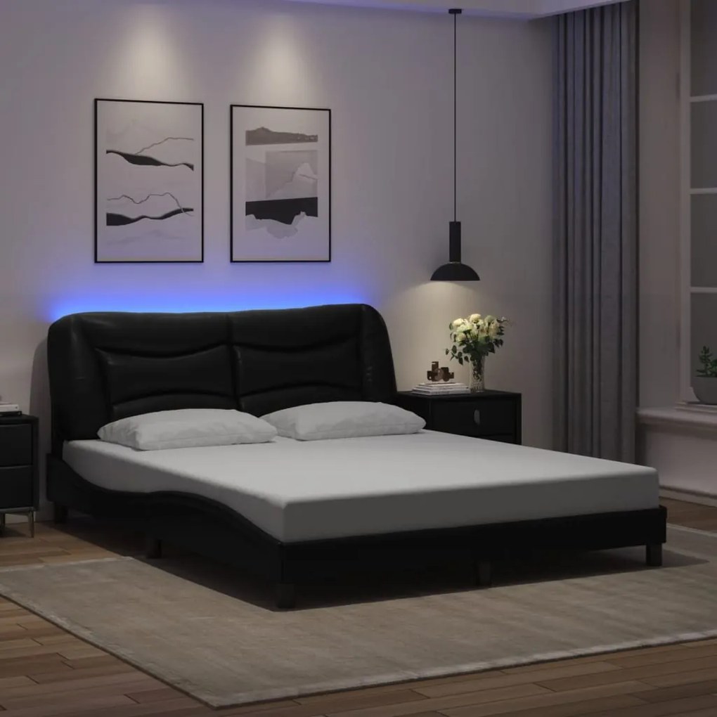 3213941 vidaXL Рамка за легло с LED без матрак Hvar, черна, 160x200 cм
