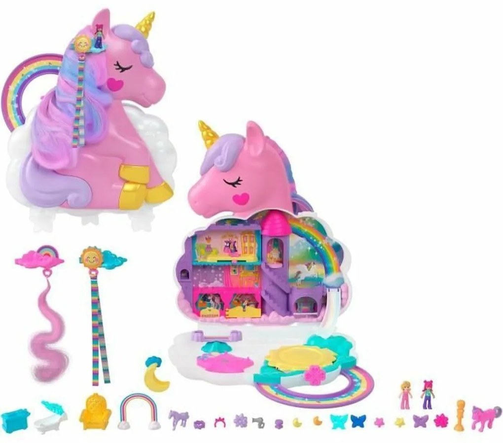 Playset Polly Pocket Coffret Salon De Coiffure Licorne Arc-En-Ciel