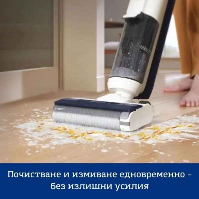Вертикална прахосмукачка Tineco iFloor 5 Breeze, 190W, 30 мл/мин, 0.8 л мръсна/0.7 л чиста, Сушене на четката, Лесно маневриране, Бял/сив