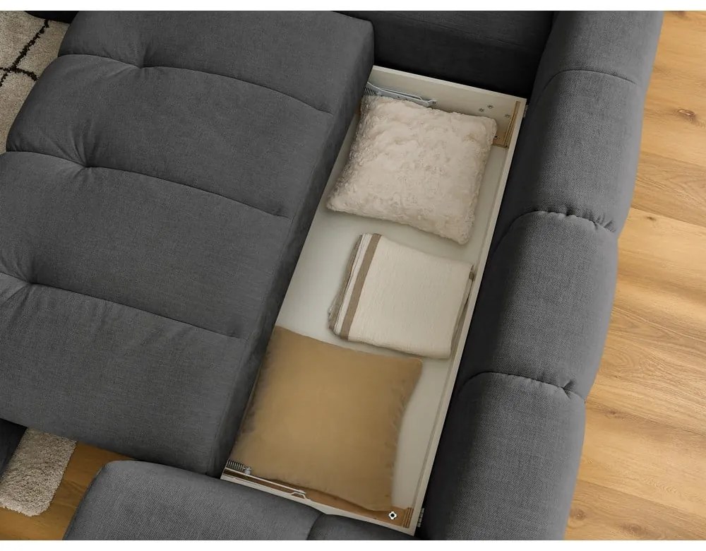 Тъмносив сгъваем/с място за съхранение ъглов диван (ляв ъгъл/L форма) Fuji – Bobochic Paris