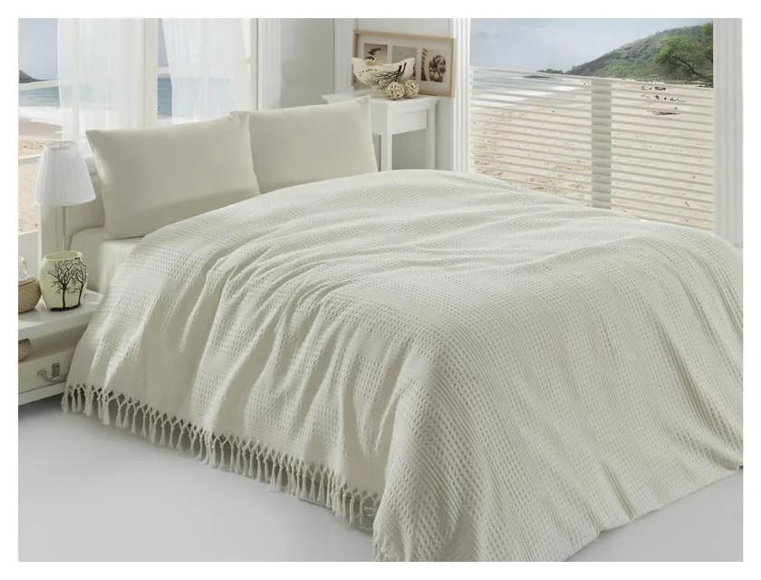 Кремава лека памучна покривка за двойно легло Pique, 220 x 240 cm - Mijolnir