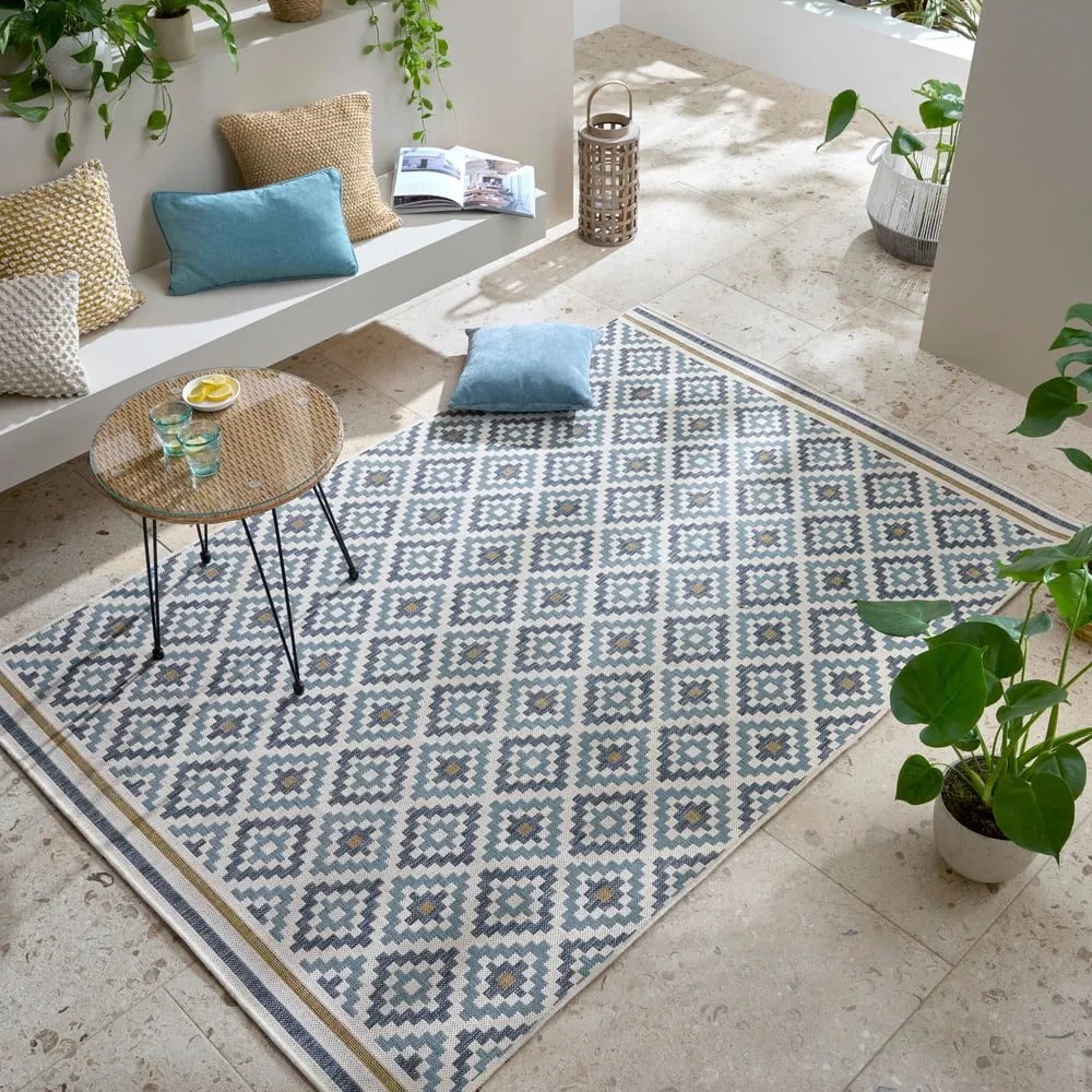 Жълто-син килим за открито и закрито 200x290 cm Zia Trellis – Flair Rugs