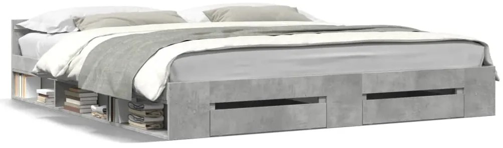 3280730 vidaXL Рамка за легло с чекмеджета, бетонно сива, 180x200 см