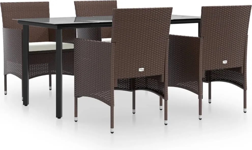 3156612 vidaXL Градински трапезен комплект с възглавници 5 части, кафяво/черно