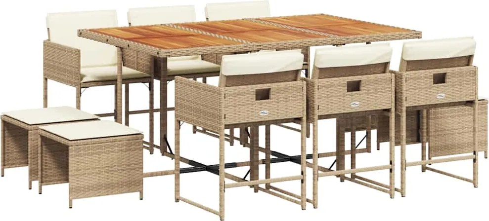 3211336 vidaXL Градински комплект с възглавници, 11 части, бежов полиратан