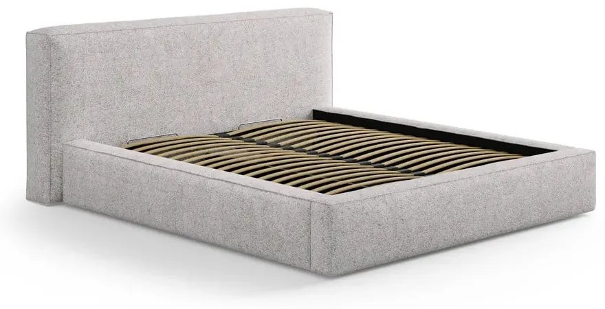 Бежово двойно легло 200x200 cm тапицирано с място за съхранение с включена подматрачна рамка Simon Olivia – Micadoni