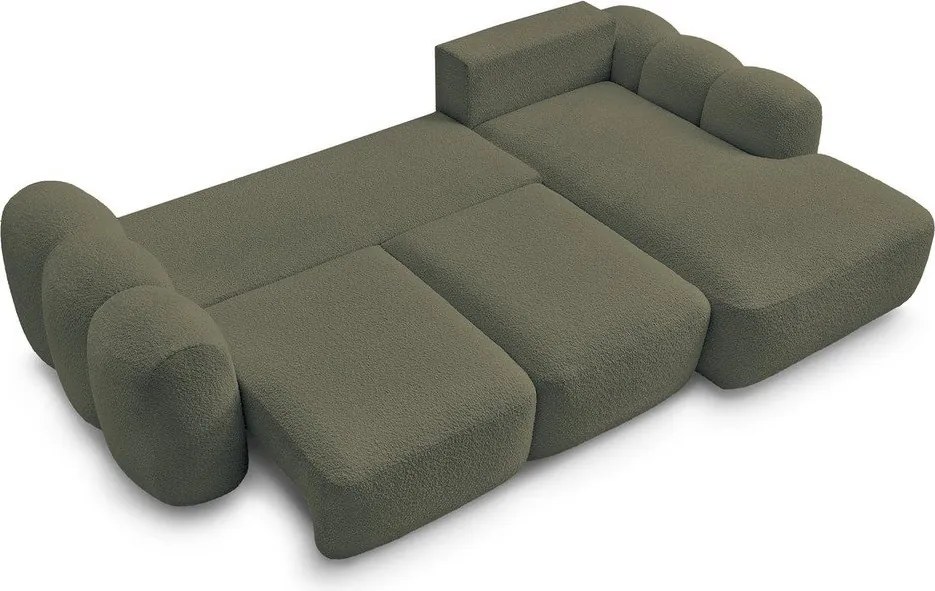 Зелен сгъваем/с място за съхранение ъглов диван от прежда с примки от букле (десен ъгъл) Montaigne – Bobochic Paris