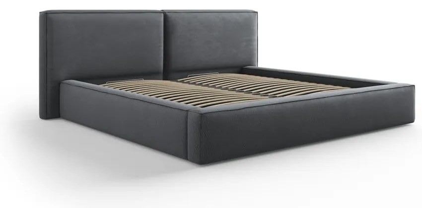 Тъмносиво тапицирано двойно легло с място за съхранение и решетка 180x200 см Arendal – Cosmopolitan Design